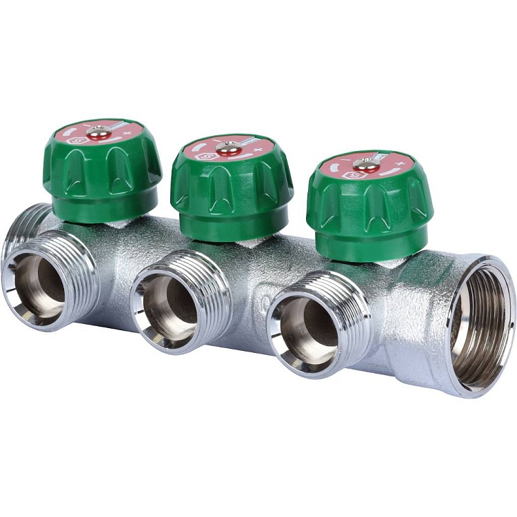 SMB-6850-013403 STOUT Коллектор регулирующий 1" с 3 отводами 3/4 ЕК(ЕвроКонус) хромированный
